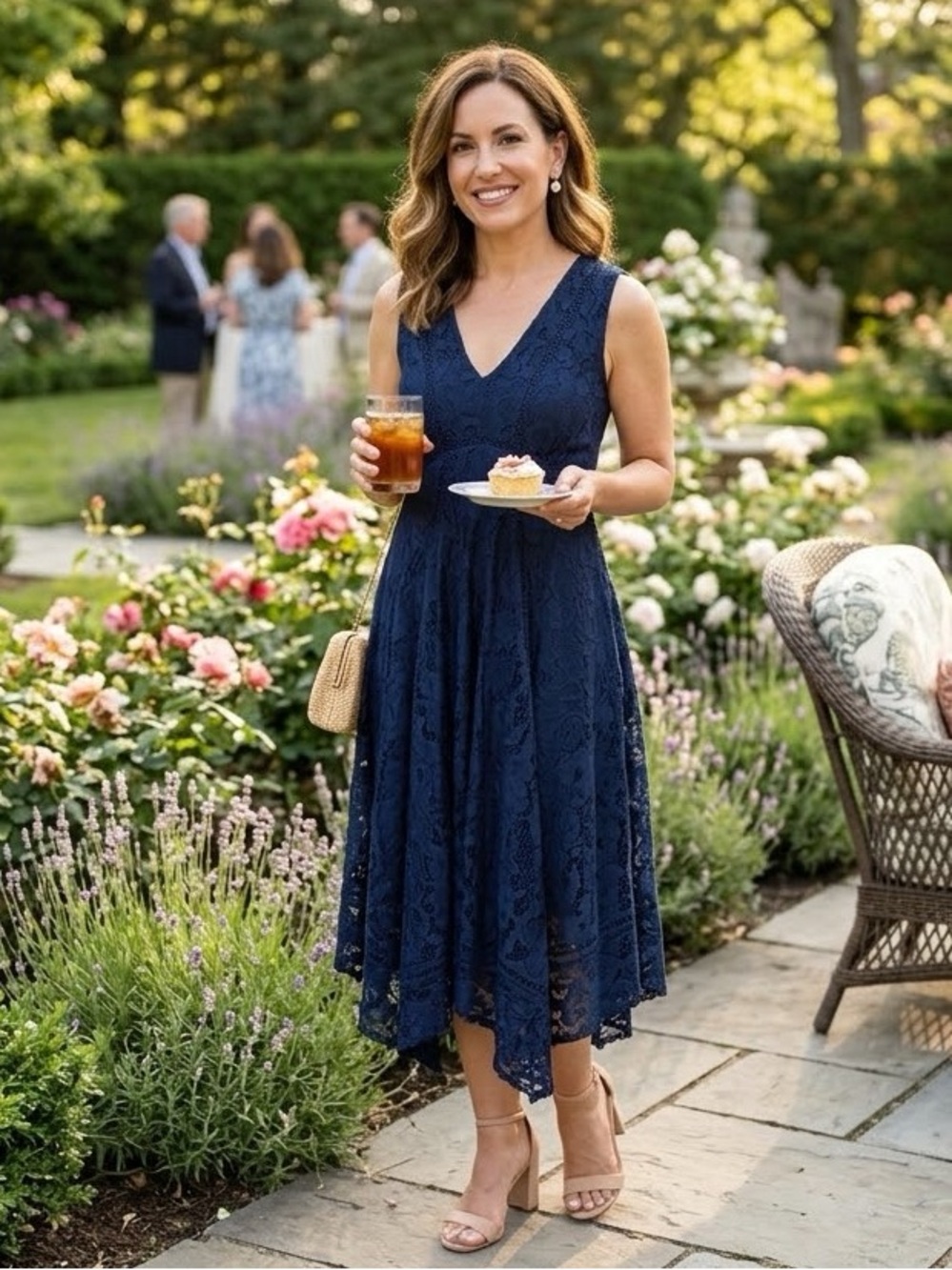 Just...Taylor Navy Lace High-Low V-Neck Dress